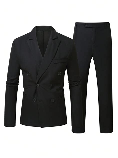 Manfinity Mode Men Plus Double Breasted Blazer And Suit Pants Shein Usa