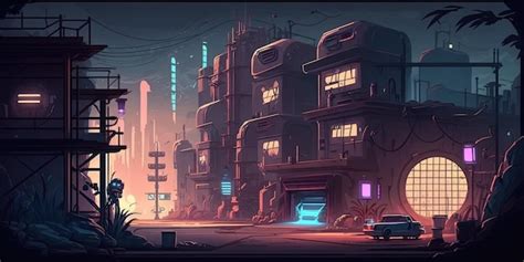 Entorno De Fondo D Cyberpunk City Para Un Juego M Vil Battle Arena