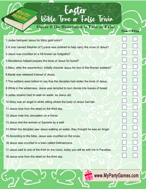 Free Printable Easter Bible True Or False Trivia Quiz