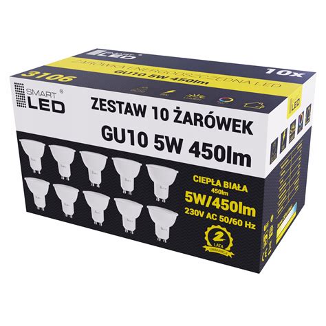 10x ŻarÓwka Led Gu10 5w Ciepła Biała 3000k 10x Gu10 5w 450lm Ww