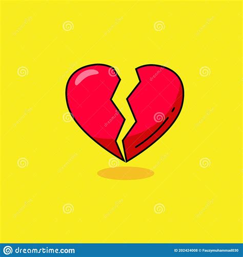 Broken Heart Vector Illustration With Red Color Isolated On Yellow Background Cartoondealer