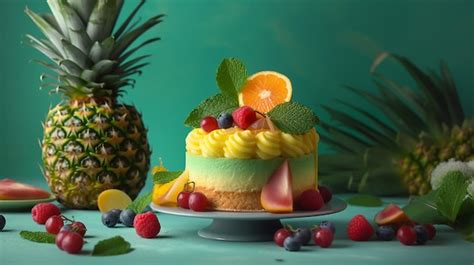 Premium Photo | Tropical pineapple fruit cake tropical dessert with ...