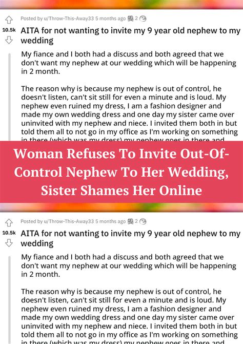 Woman Refuses To Invite Out Of Control Nephew To Her Wedding Sister Shames Her Online Artofit