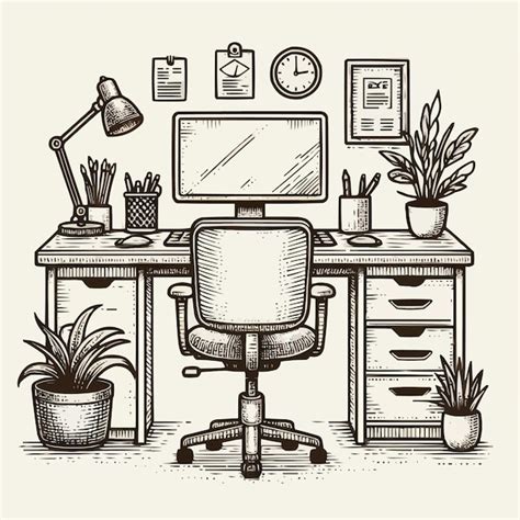 Premium Vector Free Vector Work Desk Hand Drawn Outline Doodle Icon