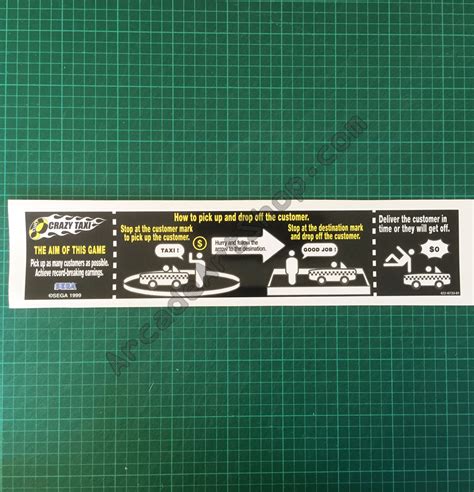 Sega Crazy Taxi Upright Monitor Bezel Instruction Decal 422 0733 01