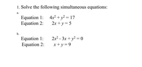 Solved 1 Solve The Following Simultaneous Equations A