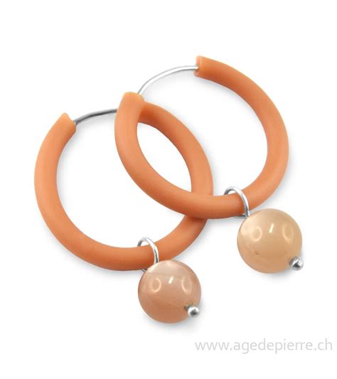 Boucles D Oreilles Arc En Ciel En Caoutchouc Beige Et Pierre De Lune