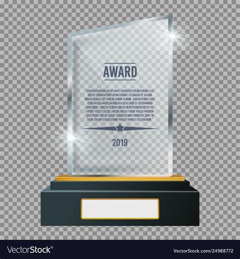 Glass trophy plaque award glossy transparent Vector Image