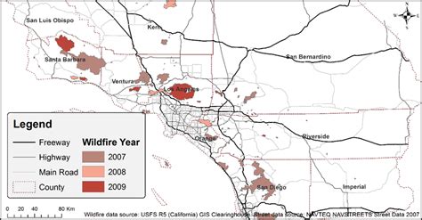 1 Map Of Historical Wildfires In Southern California With Major Roads