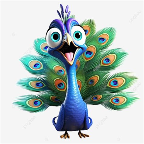 Pavo Real En Estilo De Personaje D Fondo Blanco Animado Y Animado Png