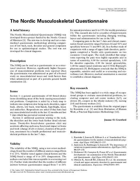 Pdf The Nordic Musculoskeletal Questionnaire