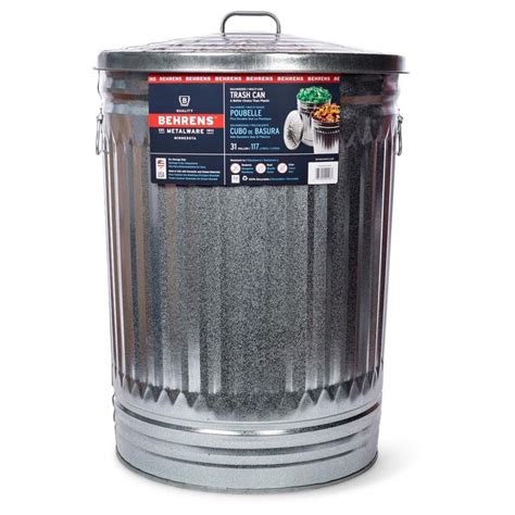 Behrens 31 Gal Galvanized Steel Round Trash Can With Lid 1270 The