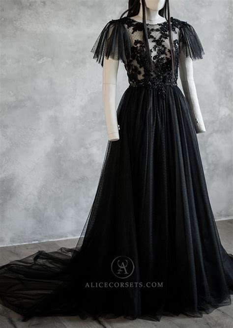 Couture Sheer Gothic Wiccan Bridal Dress Masquerade Ball Etsy Black