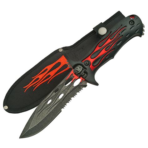 Red Flame Skull Fixed Blade Knife William Valentine Collection