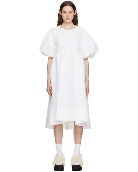 Simone Rocha White Puff Sleeve Midi Dress In Black Lyst