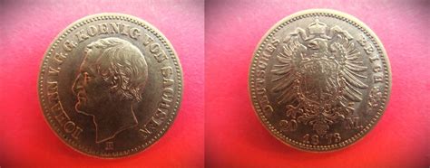 Deusches Kaiserreich Sachsen 20 Mark 1873 E 20 Goldmark GOLD J