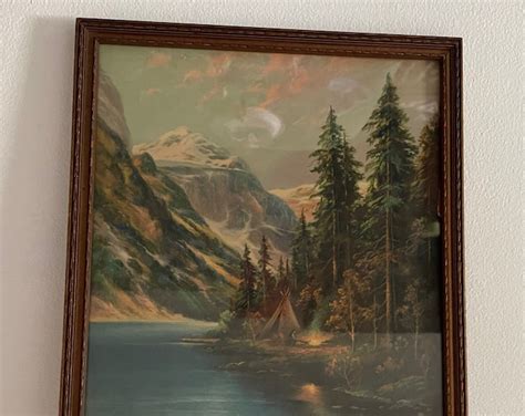 1930s Antique William M Thompson Lake Louise Campfire Framed Vintage