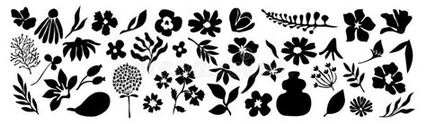 Set Of Abstract Flower And Leaves Silhouettes Stock Illustration