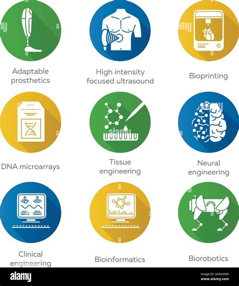 Bioengineering Flat Design Long Shadow Glyph Icons Set Biotechnology