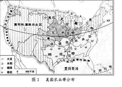 读美国农业带 图 回答 填出图中字母代表的农业带名称 1 A B C D E 2 美国是世界上的农业大国 农业发展的有利条件