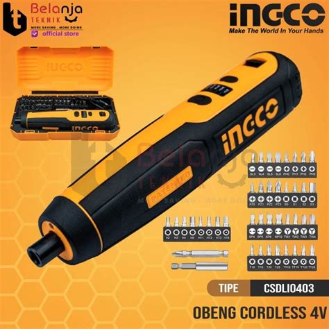 Ingco Screwdriver Cordless 4V Mesin Obeng Baterai Set 40 Pcs CSDLI0403