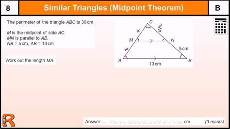 Similar Triangles Midpoint Theorem Gcse Maths Revision Exam Paper