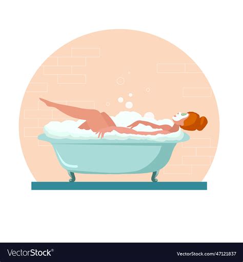 Red Hair Woman Taking Bath Relaxation In Bathtub Vector Image