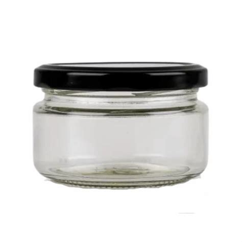 200ml Squat Clear Glass Food Jar With 82mm Black Lug Cap At Best Price