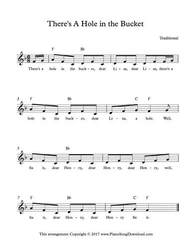 There's a Hole in the Bucket: Free lead sheet with melody, chords and lyrics