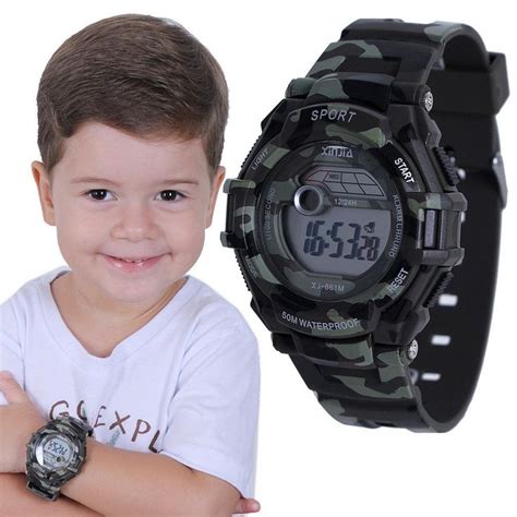 Rel Gio Infantil Camuflado Masculino Xinjia Resistente A Gua Xj