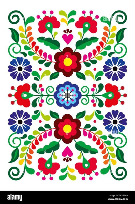 Estilo de arte folclórico mexicano rectángulo floral vectorial perfecto