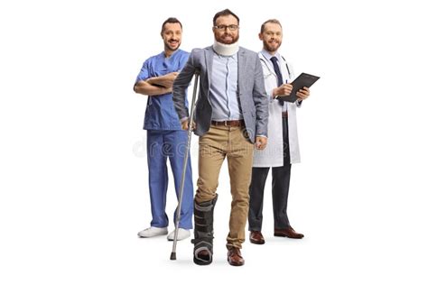 Injured Man With A Cervical Collar Holding His Neck Stock Photo Image