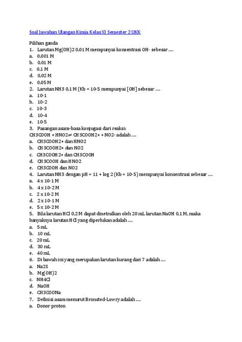 Soal Dan Jawaban Kesetimbangan Kimia Kelas 11 Berkas Belajar