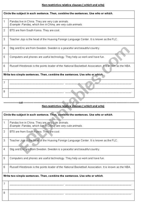 Non Restrictive Relative Clauses Esl Worksheet By Teacher Jamey