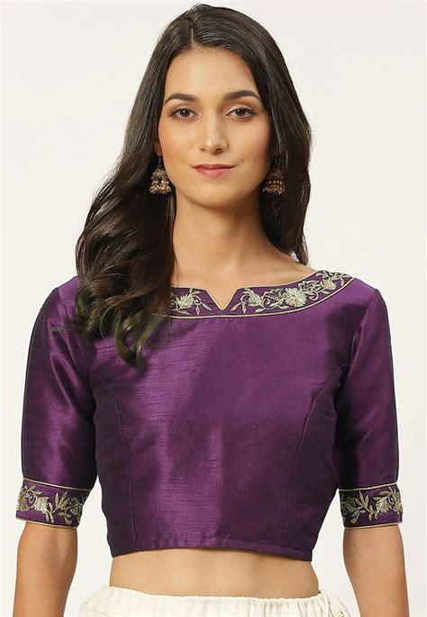 Buy Embroidered Dupion Silk Blouse In Purple Online UVE152 Utsav