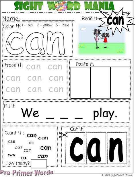 Sight Words Worksheet For Beginning And Ending The Word Can With