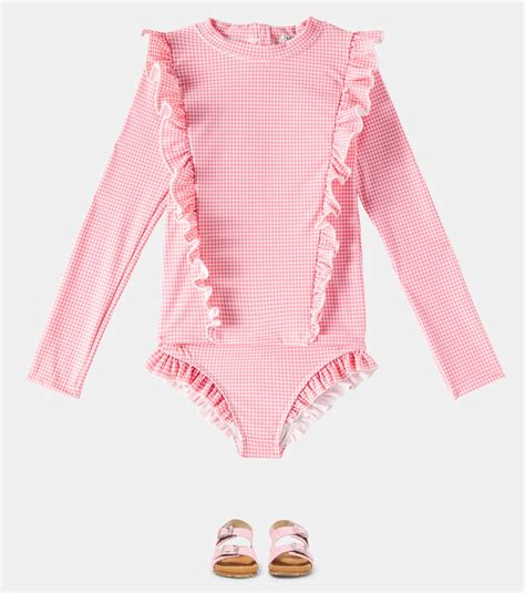 Yanika Gingham Rashguard And Bikini Bottoms Set In Pink Louise Misha Mytheresa