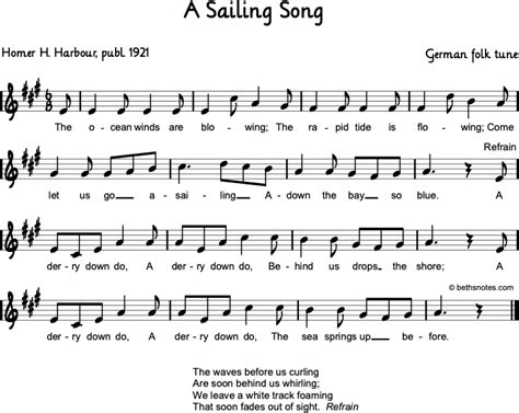 A Sailing Song - Beth's Notes