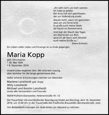 Traueranzeigen Von Maria Kopp Wirtrauern