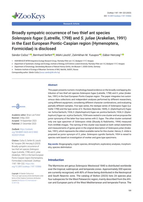 PDF Broadly Sympatric Occurrence Of Two Thief Ant Species Solenopsis