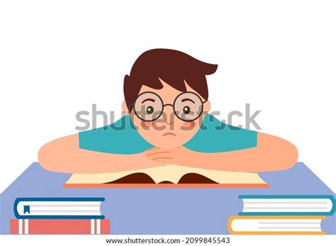 Boy Student Boring Reading Doing Homework Stock Vector Royalty Free