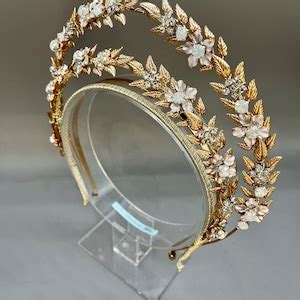 Gold Leaf Bridal Tiara Halo Crown Headband Wedding Tiara Etsy