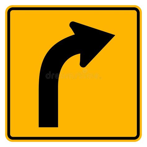 Curved Right Traffic Road Sign Vector Illustration Isolate On White