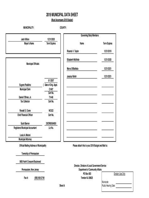 Fillable Online Municipal Data Sheet Fax Email Print Pdffiller