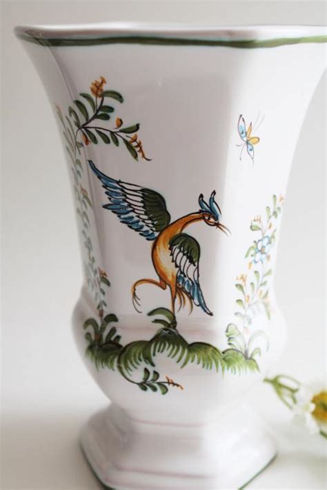 Vintage French Faience Pottery Vase W Hand Painted Bird Lallier A