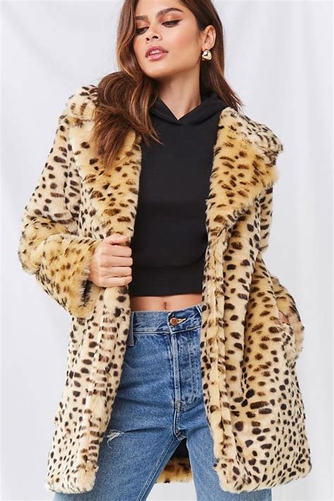 Faux Fur Cheetah Print Coat Print Coat Scarf Casual Coat Fashion