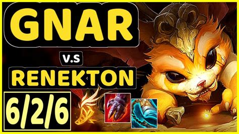 Gnar Vs Renekton 6 2 6 Kda Top Gameplay Kr Ranked Grandmaster Youtube