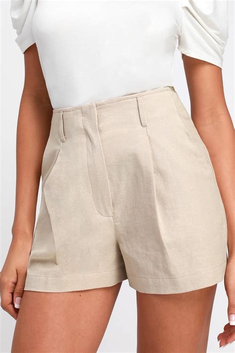 Cute Beige Shorts High Waisted Shorts Trouser Shorts Lulus