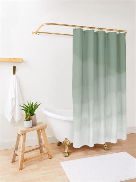 Sage Green Watercolor Ombre Sage Green White Shower Curtain For Sale By Designminds Redbubble