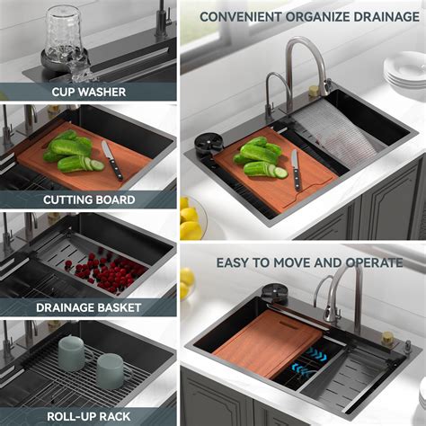 33" Waterfall Drop In Stainless Steel Workstation Kitchen Sink-Lordear